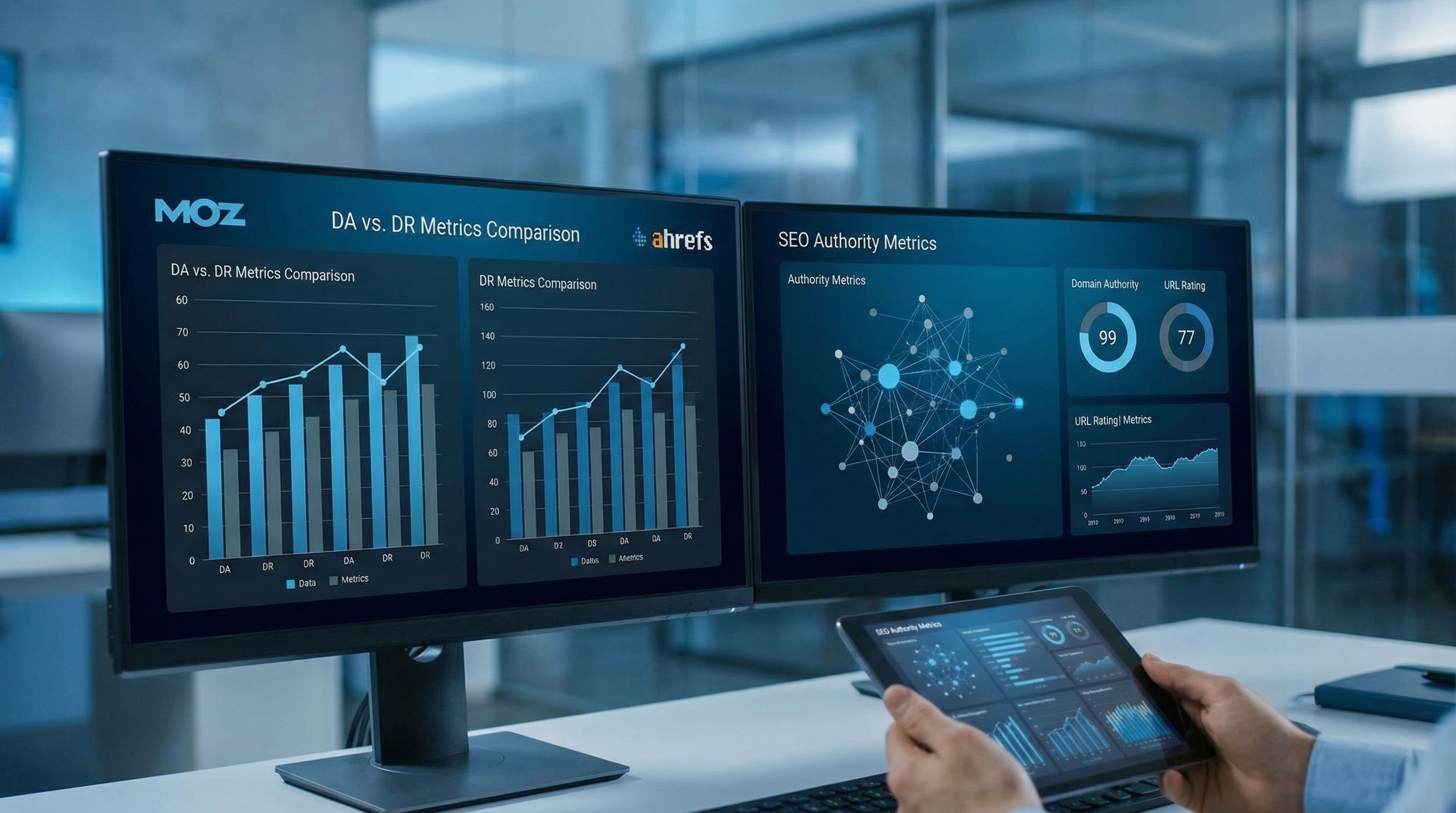 Comparação de métricas DA e DR para análise de backlinks