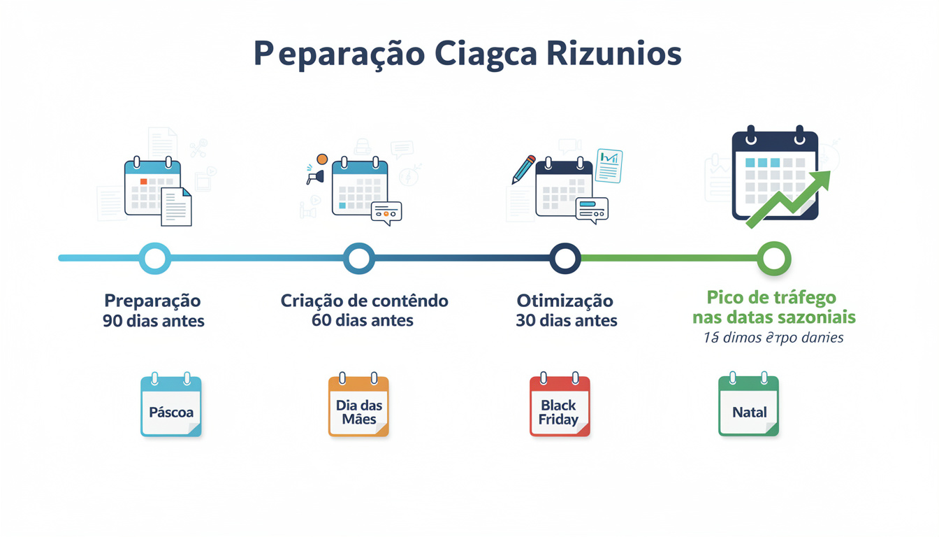 Linha do tempo de preparo para datas sazonais e salto de visitas