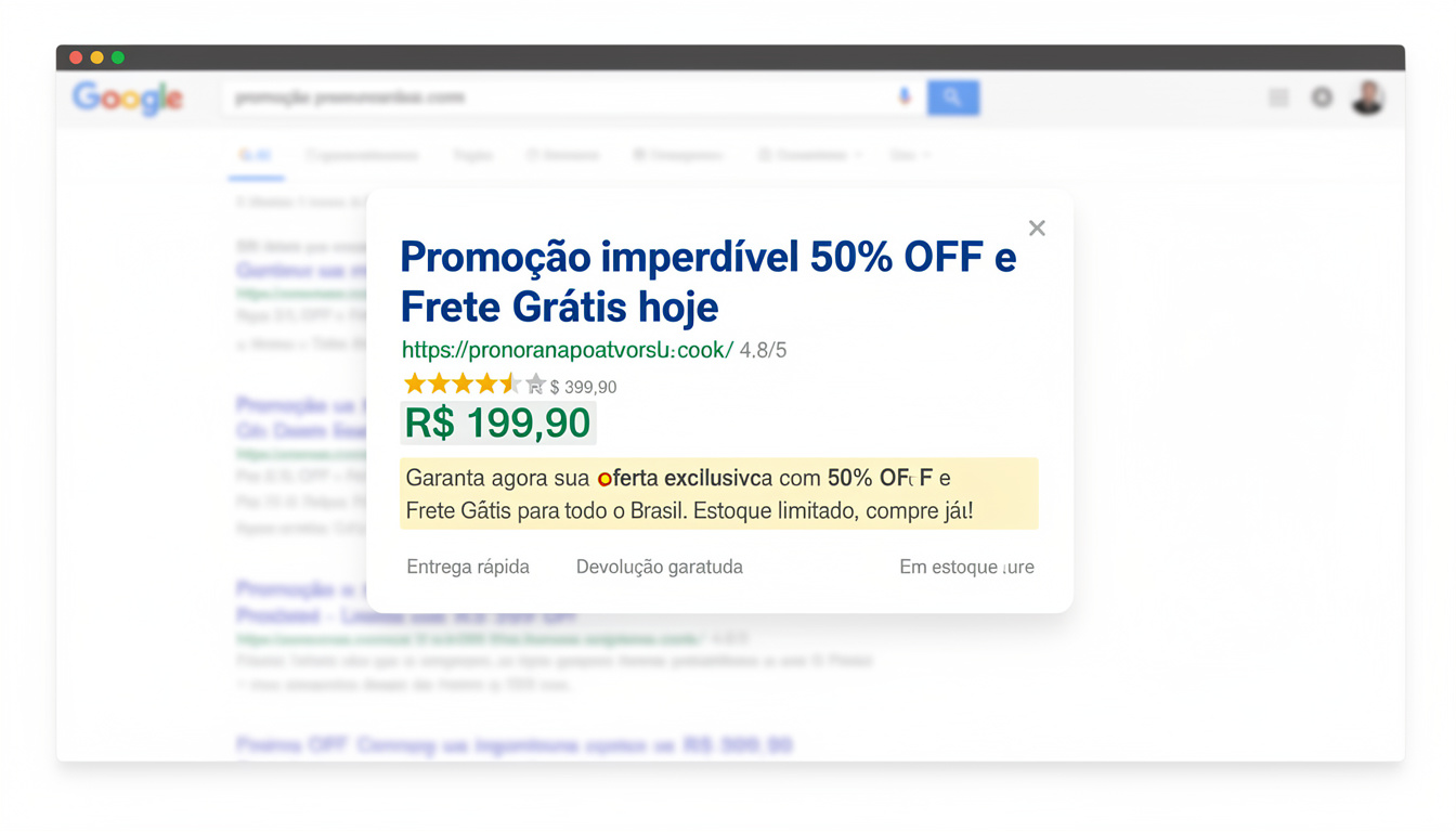Snippet otimizado com gatilhos de preço e oferta em período de crise